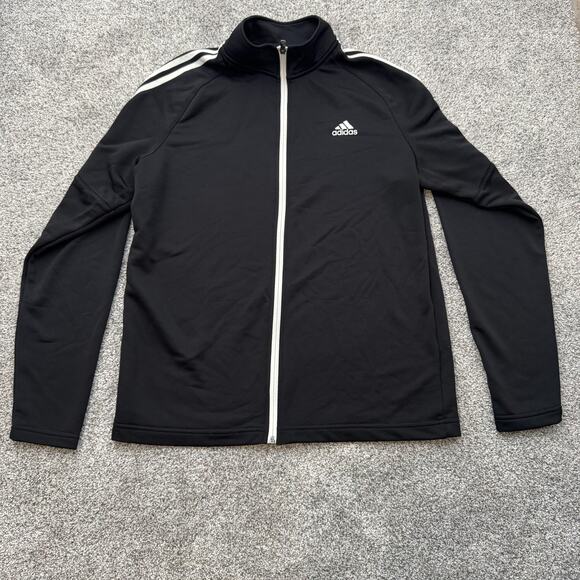 Adidas Jacket Mens Medium Black Full Zip Golf Three Stripes Track Athletic 2021 - Picture 1 of 12